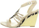 Marion Shiny S Nappa Wedge Sandal,Oatmeal (Women) - SHOE NV