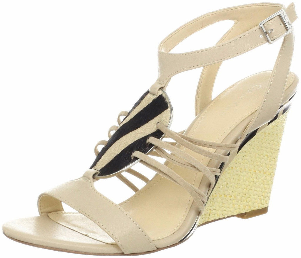 Marion Shiny S Nappa Wedge Sandal,Oatmeal (Women) - SHOE NV