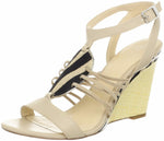 Marion Shiny S Nappa Wedge Sandal,Oatmeal (Women) - SHOE NV
