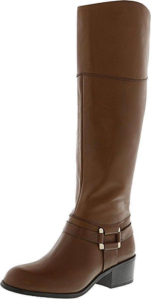 Alfani Biliee Round Toe Leather Knee High Boot, Cognac (Women)