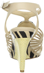 Marion Shiny S Nappa Wedge Sandal,Oatmeal (Women) - SHOE NV